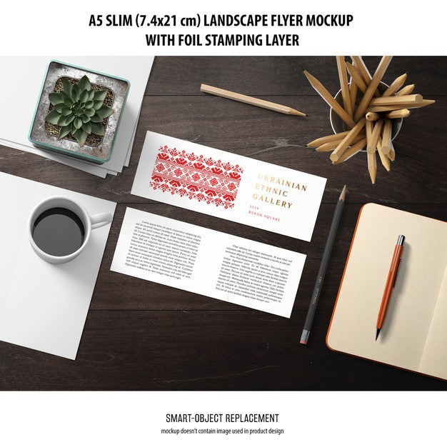 A5 Slim Landscape Flyer Mockup Psd