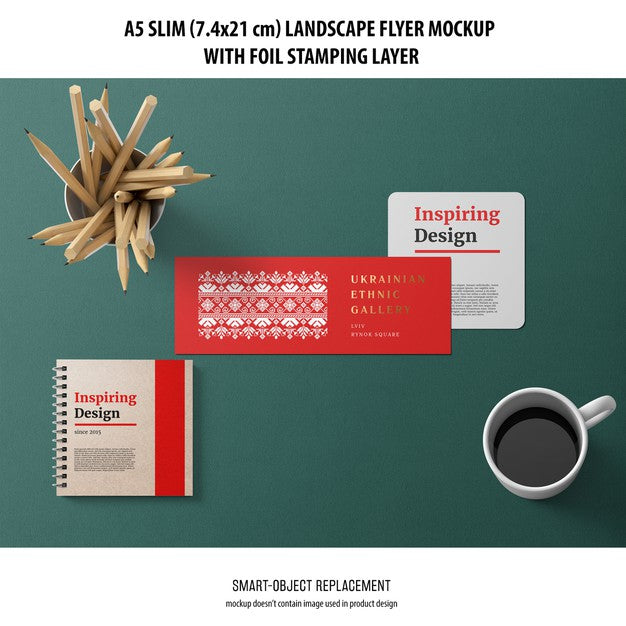 A5 Slim Landscape Flyer Mockup Psd