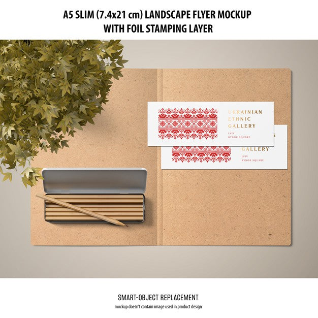 A5 Slim Landscape Flyer Mockup Psd