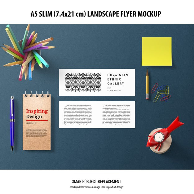 A5 Slim Landscape Flyer Mockup Psd