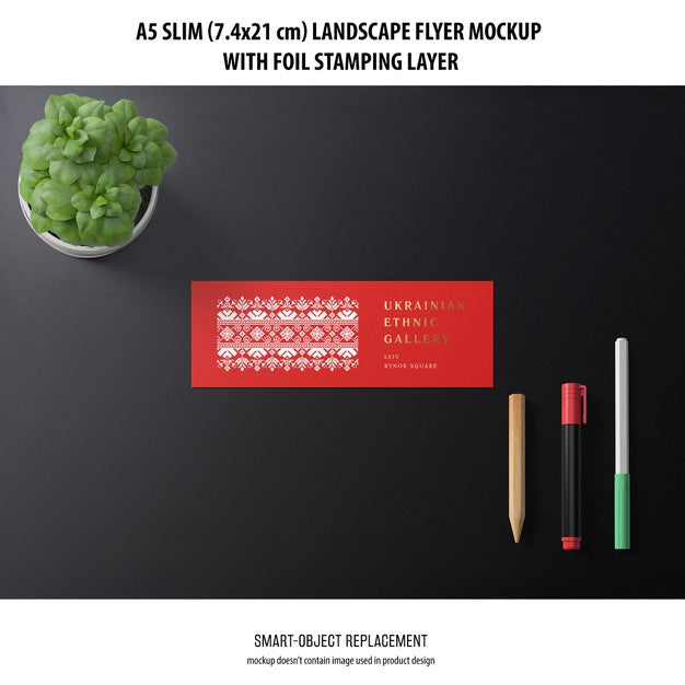 A5 Slim Landscape Flyer Mockup Psd