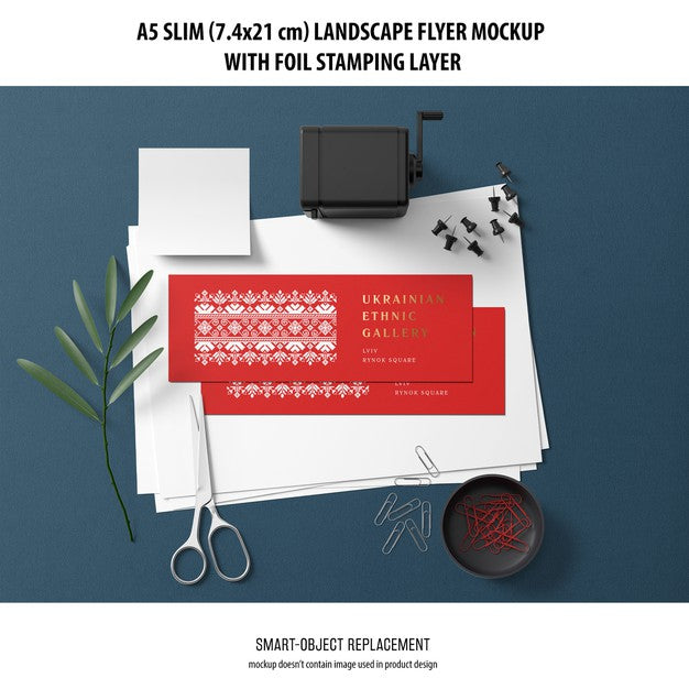 A5 Slim Landscape Flyer Mockup Psd