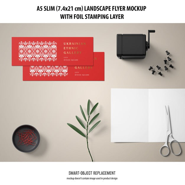 A5 Slim Landscape Flyer Mockup Psd
