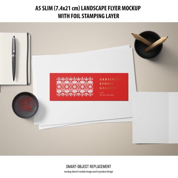 A5 Slim Landscape Flyer Mockup Psd