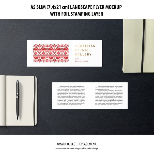 A5 Slim Landscape Flyer Mockup Psd