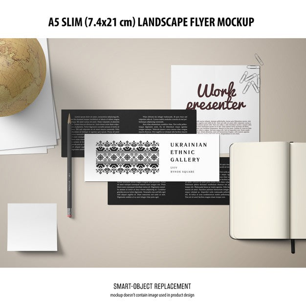 A5 Slim Landscape Flyer Mockup Psd
