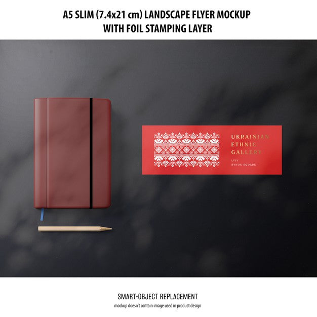 A5 Slim Landscape Flyer Mockup Psd