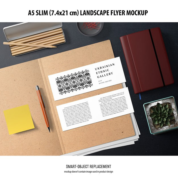 A5 Slim Landscape Flyer Mockup Psd