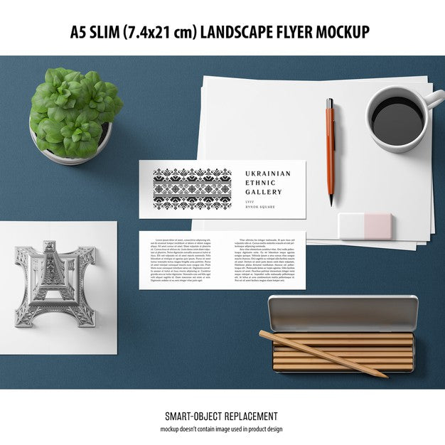 A5 Slim Landscape Flyer Mockup Psd