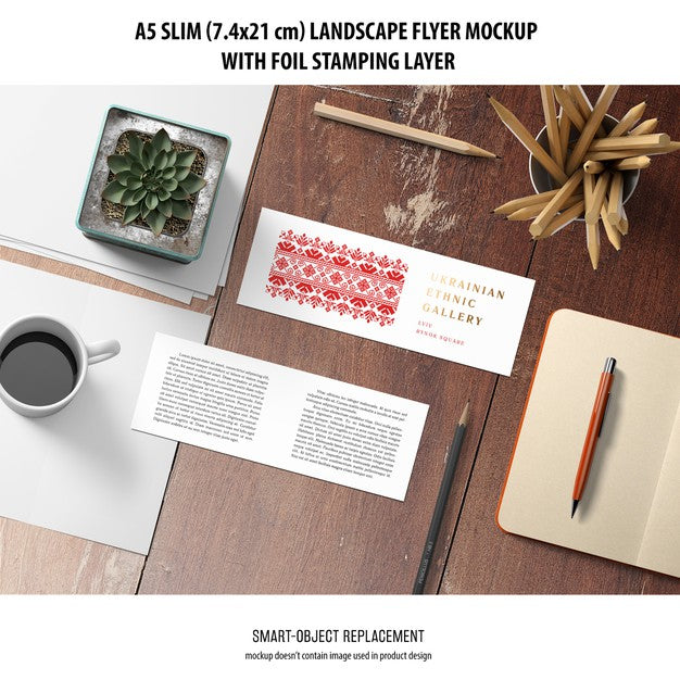 A5 Slim Landscape Flyer Mockup Psd
