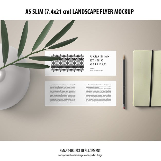 A5 Slim Landscape Flyer Mockup Psd