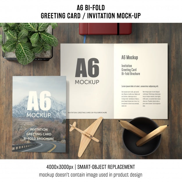A6 Bi-Fold Greeting Card Template With Basil Plant Psd