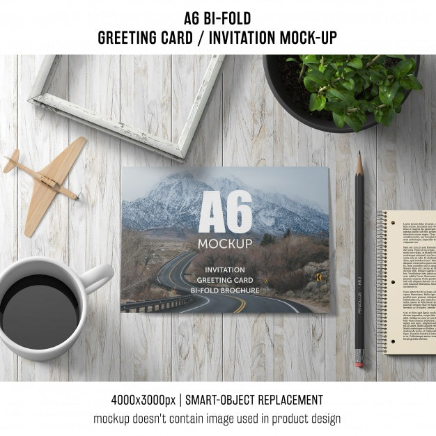 A6 Bi-Fold Greeting Card Template With Coffee And Plant Psd