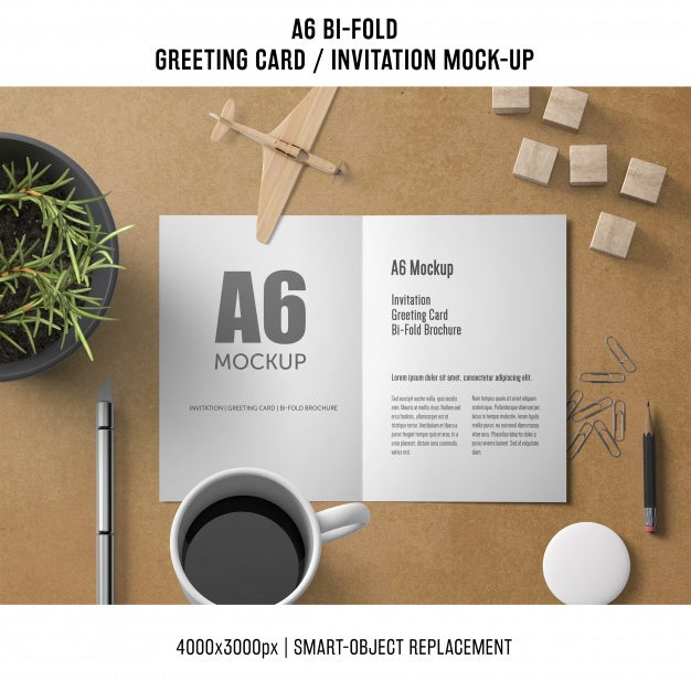 A6 Bi-Fold Greeting Card Template With Coffee Psd