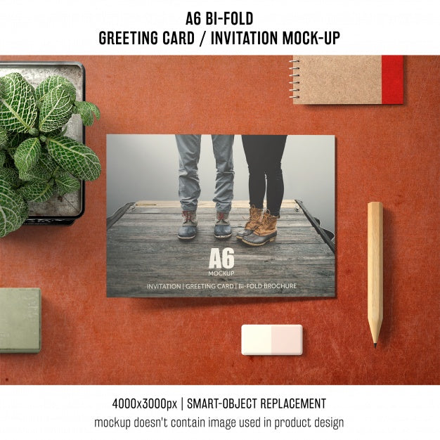 A6 Bi-Fold Invitation Card Mockup Design Psd
