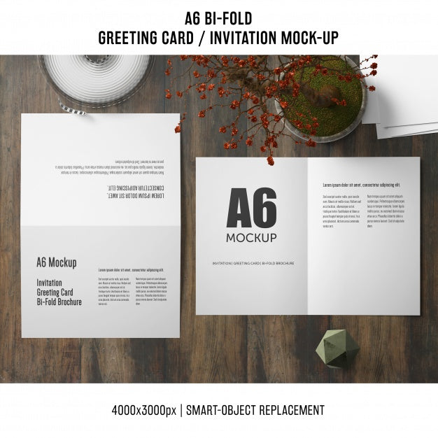 A6 Bi-Fold Invitation Card Mockup Psd