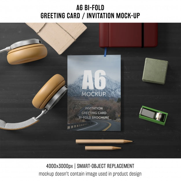 A6 Bi-Fold Invitation Card Template With Headphones Psd