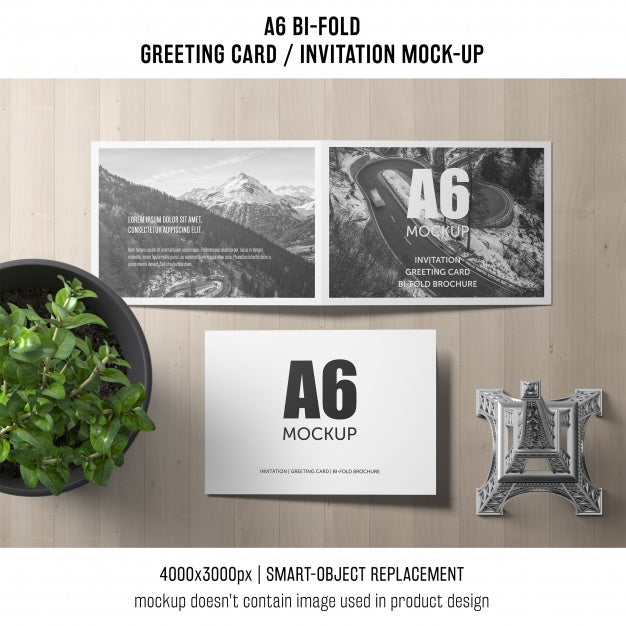 A6 Bi-Fold Invitation Card Template With Plant Psd