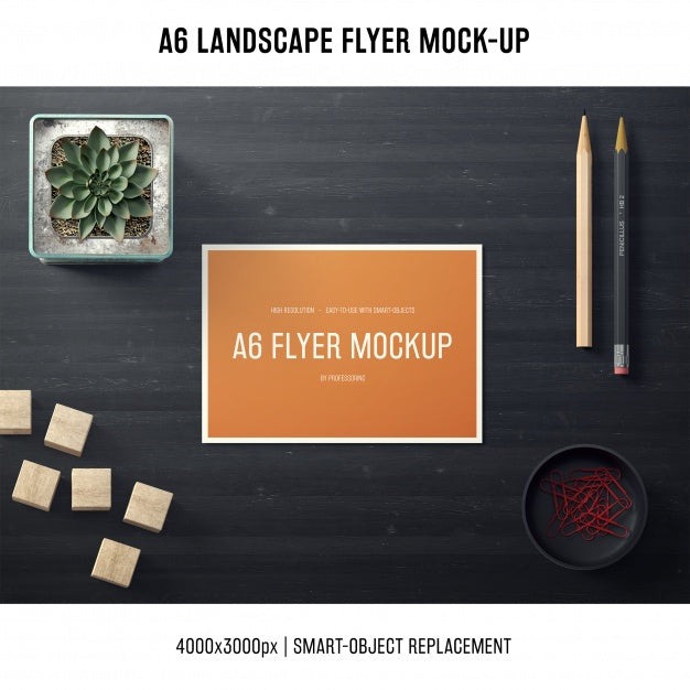 A6 Landscape Flyer Mock-Up With Plant Psd