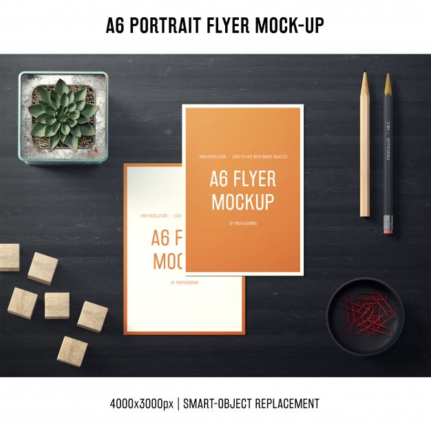 A6 Portrait Flyer Mock-Up With Pencils Psd