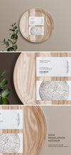 Business Card PSD Mockup on Wooden Plate