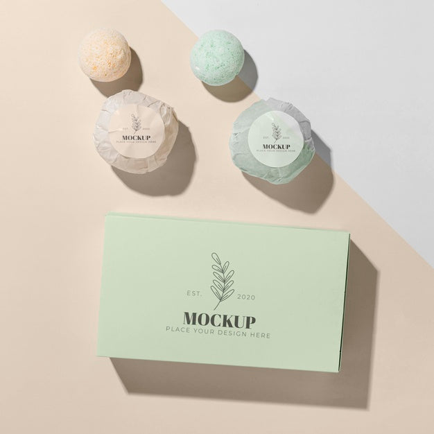 Above View Bath Bombs And Box Psd
