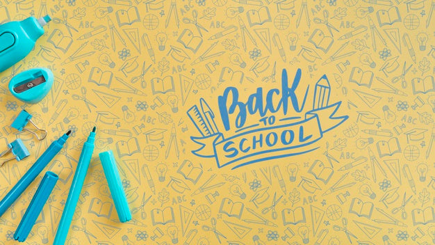 Above View Blue Supplies For First Day Of School Psd