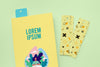 Above View Book Mock-Up With Bookmark Psd