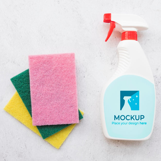 Above View Cleaning Products Arrangement Psd