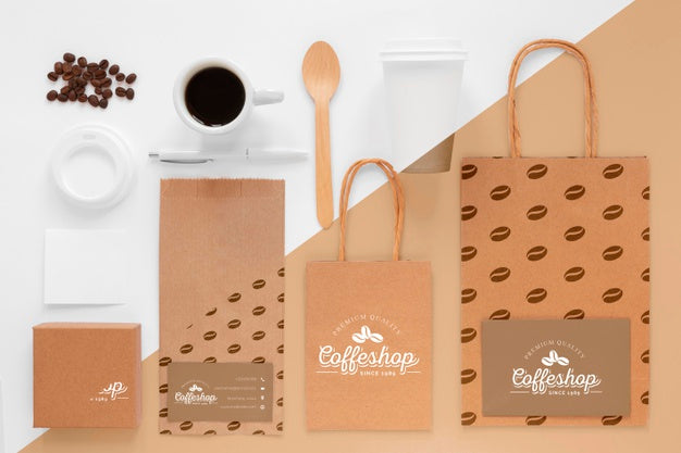 Above View Coffee Beans And Branding Items Psd