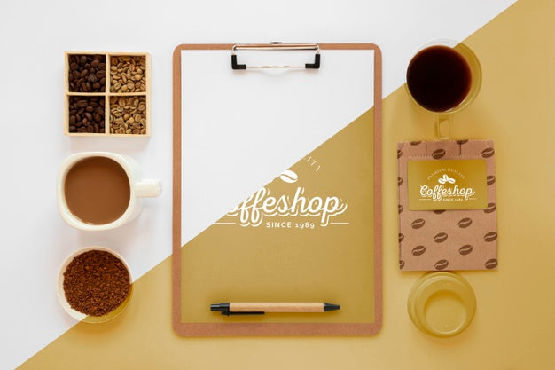 Above View Coffee Branding Concept Psd