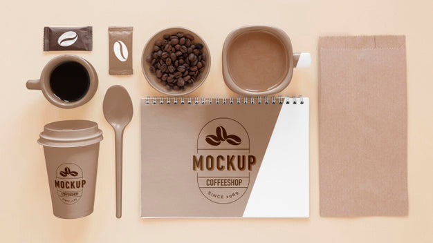 Above View Coffee Branding Elements Psd