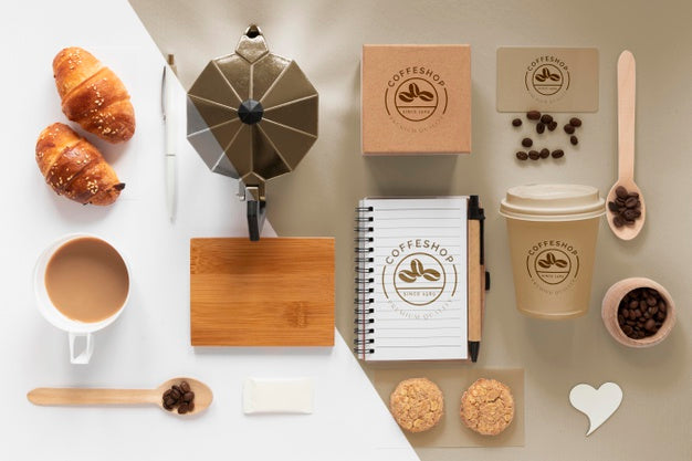 Above View Coffee Branding Items Assortment Psd