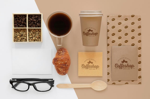 Above View Coffee Branding Items Psd