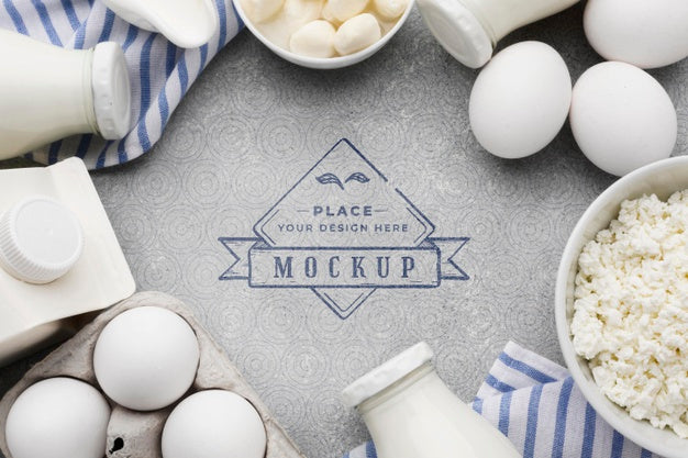 Above View Dairy Products Mock-Up Psd