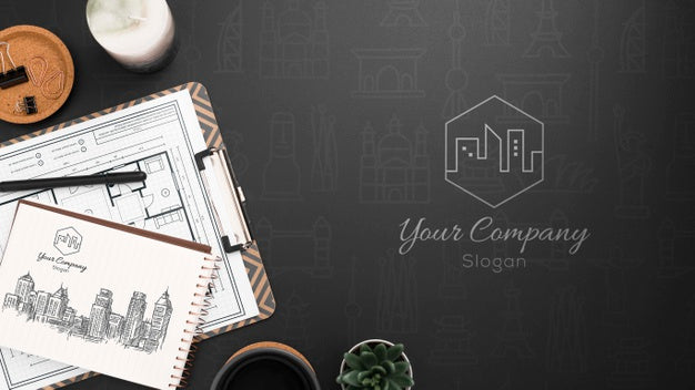 Above View Dark Desk Assortment Psd