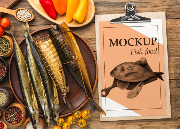 Above View Delicious Fish Food Arrangement Psd