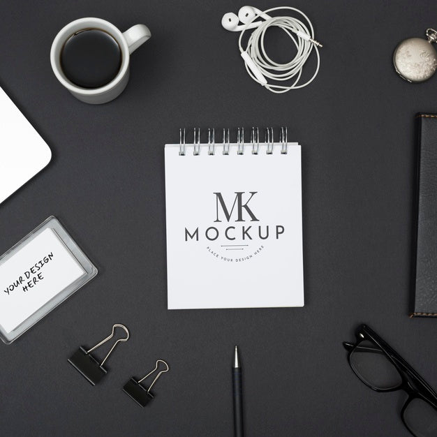 Above View Desk Concept With Items Psd