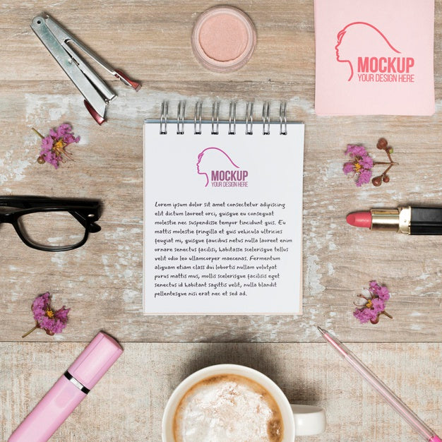 Above View Desk Items Arrangement Psd