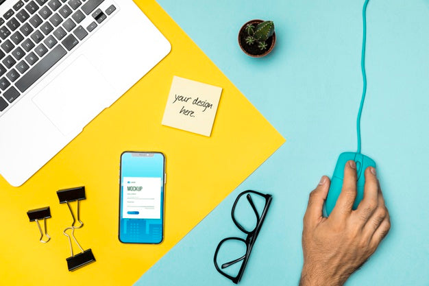 Above View Devices Arrangement Mock-Up Psd