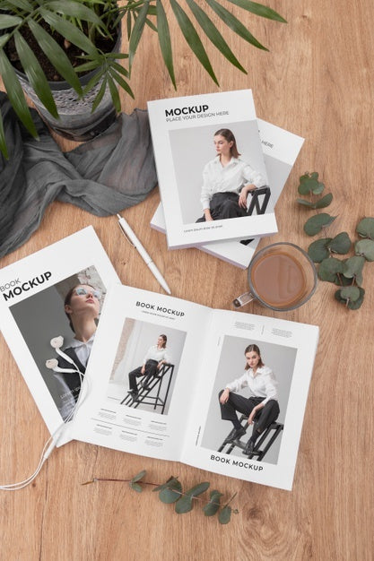 Above View Fashion Books Arrangement Psd