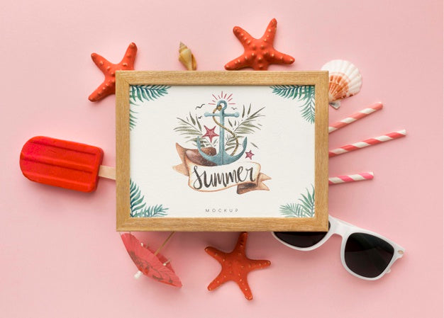 Above View Frame With Pink Background Psd