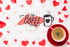 Above View Hearts And Coffee Arrangement Psd