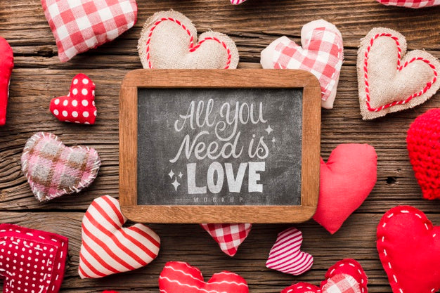 Above View Hearts And Frame Arrangement Psd