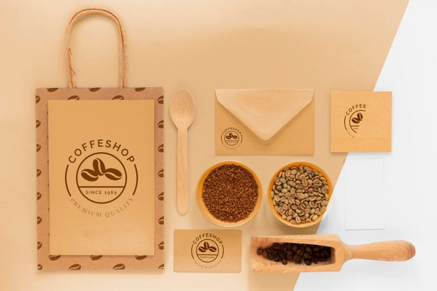 Above View Items Arrangement Coffee Branding Psd