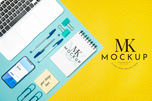 Above View Laptop And Notebook Arrangement Psd