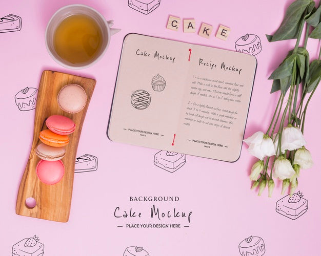 Above View Macarons And Tea Arrangement Psd