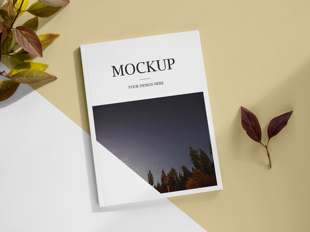 Above View Magazine And Leaves Arrangement Psd