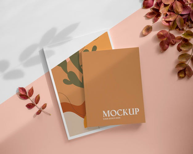 Above View Magazine And Leaves Psd