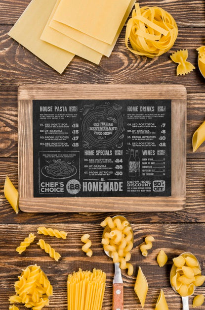 Above View Menu And Pasta Arrangement Psd